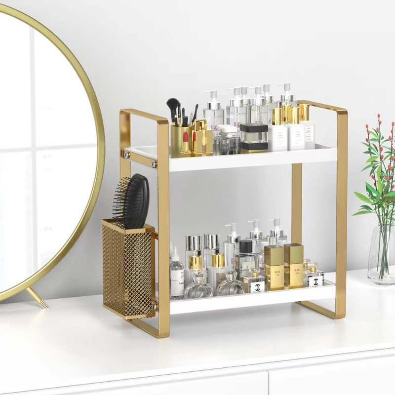 Everly Quinn Bathroom Counter Organizer With Basket, Bathroom Organizers And Storage,Skincare ...